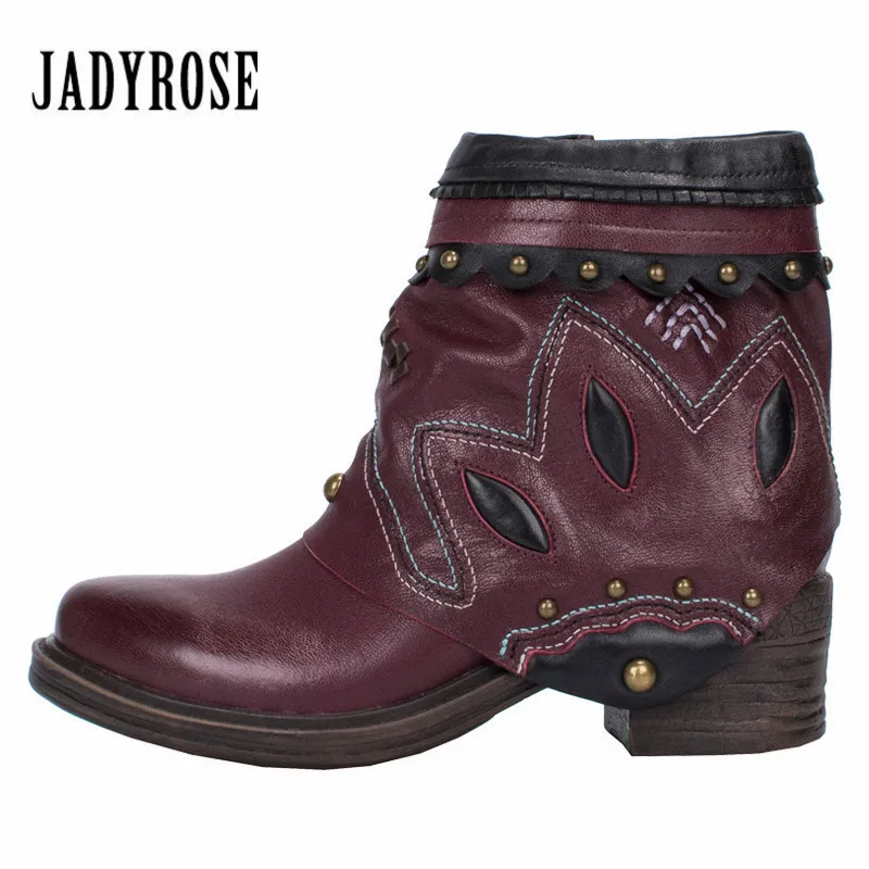 Jady Rose 2020 New Ethnic Women Autumn Winter Ankle Boots Genuine Leather Rivets Studded Short Botas Mujer Female Riding Boots
Jady Rose 2020 New Ethnic Women Autumn Winter Ankle Boots Genuine Leather Rivets Studded Short Botas Mujer Female Riding Boots