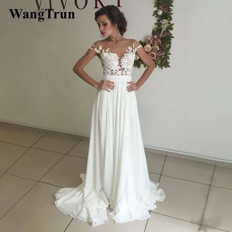 Cap Sleeves Illusion Bodice Chiffon Wedding Gowns 2019 Side Slit Covered Buttons Bridal Dresses For Wedding
Cap Sleeves Illusion Bodice Chiffon Wedding Gowns 2019 Side Slit Covered Buttons Bridal Dresses For Wedding
