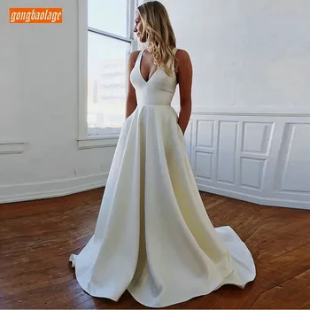 Elegant Bohemian Women White Wedding Gowns 2020 Sexy Ivory Wedding Dress For Party V Neck Satin BOHO Floor Length Bridal Dresses
Elegant Bohemian Women White Wedding Gowns 2020 Sexy Ivory Wedding Dress For Party V Neck Satin BOHO Floor Length Bridal Dresses