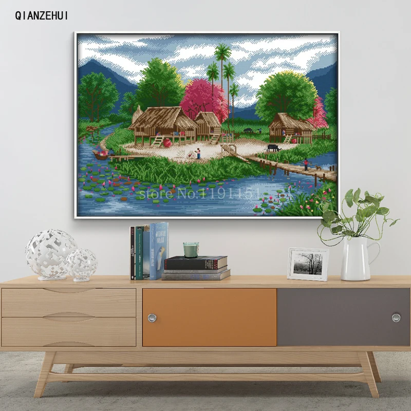 QIANZEHUI,Needlework,DIY Spring lakeside Cross stitch,Sets For Embroidery kits Lakeside Village Cross-Stitching,Wall Home Decro
QIANZEHUI,Needlework,DIY Spring lakeside Cross stitch,Sets For Embroidery kits Lakeside Village Cross-Stitching,Wall Home Decro