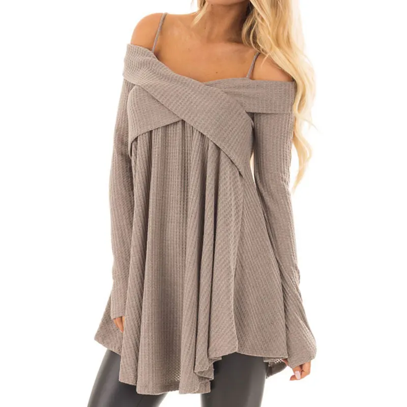 2019 Autumn Off Shoulder Sweater Ladies Long Women Winter Pullover Loose Dress Female Knitted | Женская одежда