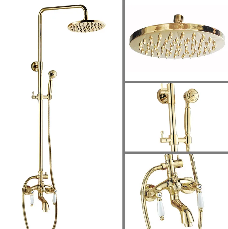 Luxury Polished Gold Color Brass Dual Ceramic Handles Levers Bathroom Round Rainfall Shower Faucet Set Bath Tub Mixer Tap mgf422
Luxury Polished Gold Color Brass Dual Ceramic Handles Levers Bathroom Round Rainfall Shower Faucet Set Bath Tub Mixer Tap mgf422