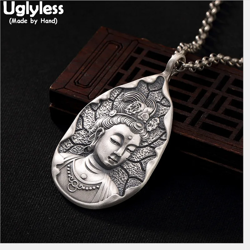 Natural handmade cinnabar carving xiang dragon guanyin Buddhism Lotus Pendants