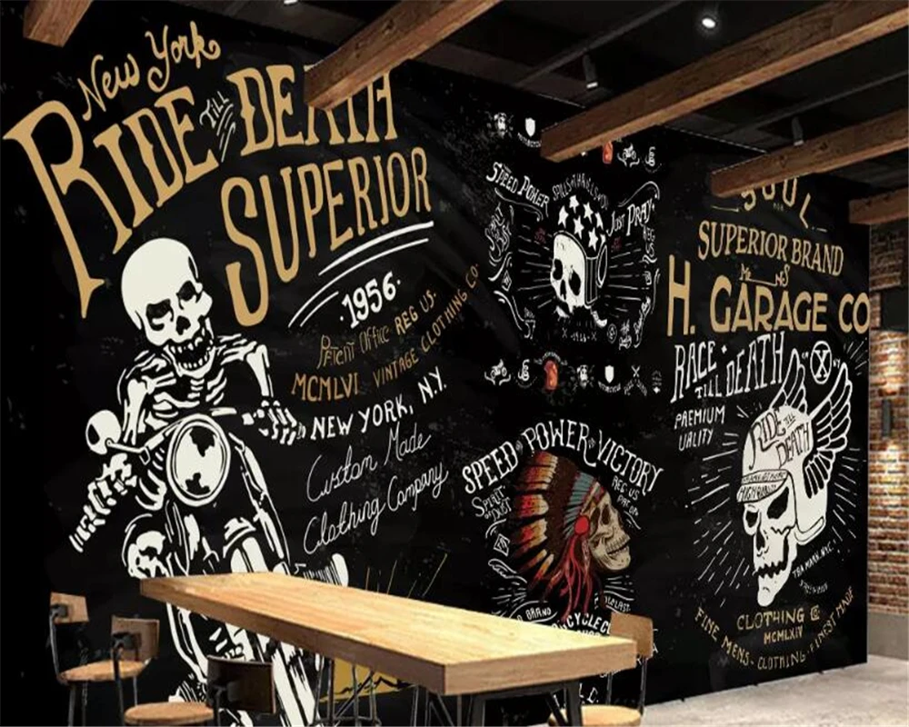 beibehang wallpaper 3d on the wall behangEuropean and American motorcycle skull living room wallpaper decoration mural bar KTV
beibehang wallpaper 3d on the wall behangEuropean and American motorcycle skull living room wallpaper decoration mural bar KTV