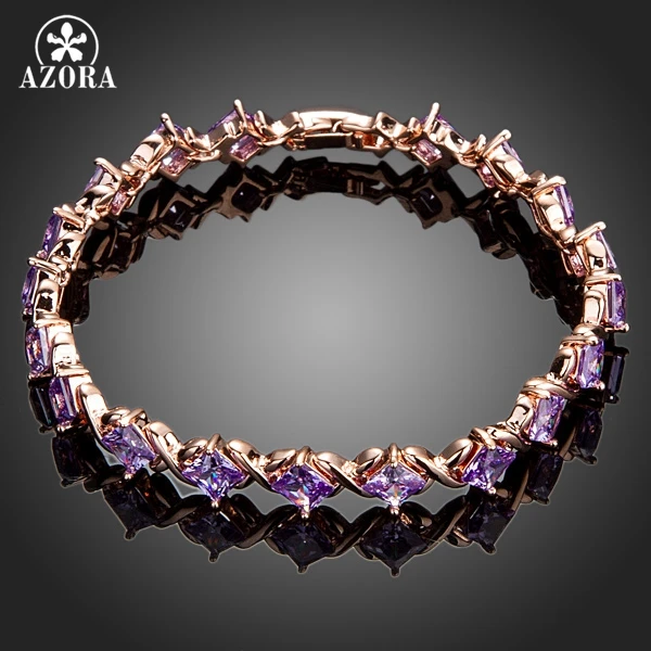 Женский браслет из розового золота 19 шт. с фиолетовыми Фианитами TS0069|stone bracelet|a