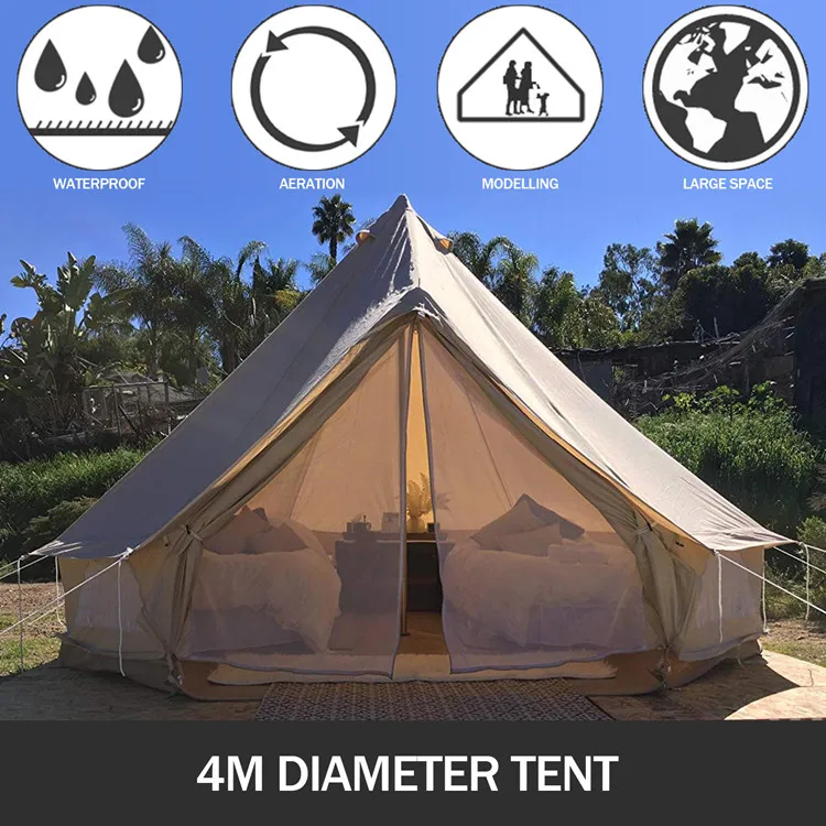 4-Season 5-8 People Large Waterproof Cotton Canvas Bell Tent With Stove for Camping Parties(4M DIA)
4-Season 5-8 People Large Waterproof Cotton Canvas Bell Tent With Stove for Camping Parties(4M DIA)