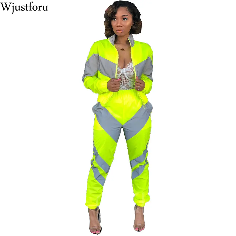 Wjustforu Striped Reflective Tracksuit Women Fashion Zipper Crop Tops + Pencil Pants Female Turtleneck Casual Two Piece Set
Wjustforu Striped Reflective Tracksuit Women Fashion Zipper Crop Tops + Pencil Pants Female Turtleneck Casual Two Piece Set
