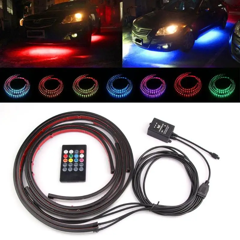 VODOOL 4 шт. автомобильная светодиодная лента RGB декоративная атмосферная полоса под