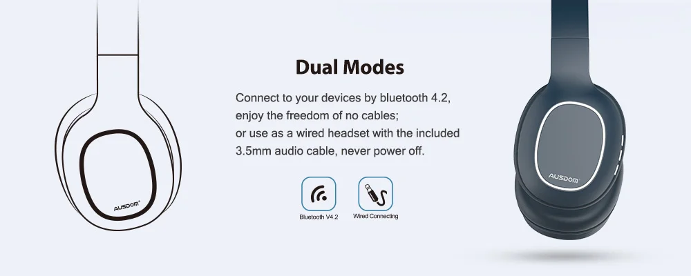 Ausdom M09 Wireless Headphones Bluetooth 4.2 Headset Foldable Deep Bass Bluetooth Headphone for iPhone Xiaomi Support TF Card