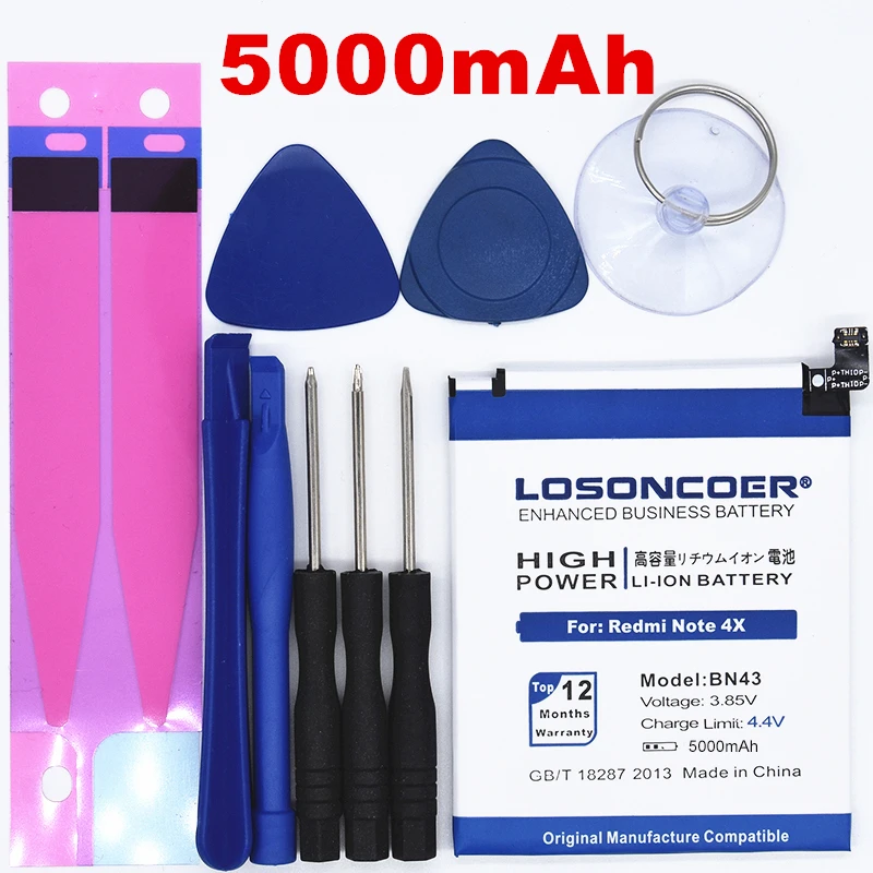 100% Original LOSONCOER 5000mAh BN43 Battery Gift tools for Xiaomi Redmi Note 4X Battery 4 X 5.5 Inch Snapdragon 625 Batteries
100% Original LOSONCOER 5000mAh BN43 Battery Gift tools for Xiaomi Redmi Note 4X Battery 4 X 5.5 Inch Snapdragon 625 Batteries