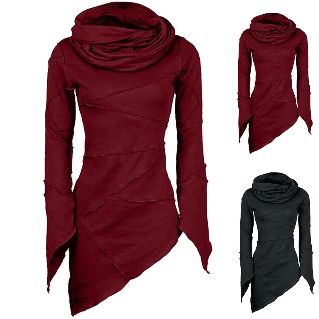 Women Solid T Shirt Slim Solid Turtleneck Scarf Collar Asymmetrical Sleeves Skew Hem Tops t shirt women chemise femme Dropship
Women Solid T Shirt Slim Solid Turtleneck Scarf Collar Asymmetrical Sleeves Skew Hem Tops t shirt women chemise femme Dropship