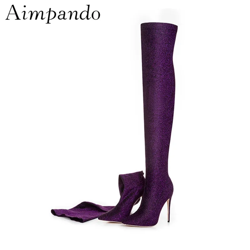 Bling Sequined Cloth Over The Knee Boots Slim Point Toes Stiletto Heels Stage Party Shoes Thigh High Boots Women 
Bling Sequined Cloth Over The Knee Boots Slim Point Toes Stiletto Heels Stage Party Shoes Thigh High Boots Women