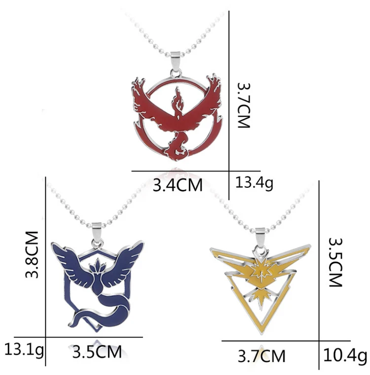 

ZRM Fashion Jewelry Pokemon Go Tag Necklace Game Anime Metal Team Valor Mystic Instinct Logo Bead Chain For Women And Men Fans