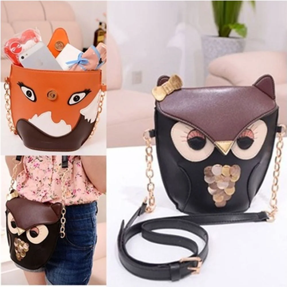 

New Fashion Women Owl fox Print Pu Leather Shoulder Bag Cross Body Purse Satchel Messenger Handbag Luxury Bags High Quality