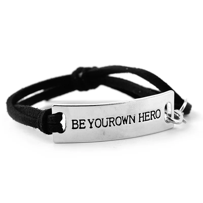 

2018 Bracelet Bangle BE YOUR OWN HERO Lettering Charm Bracelets For Women Handmade Black Rope Bracelet Jewelry