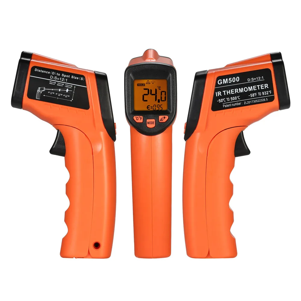 Non-contact Digital IR Infrared Thermometer -50~380C/-50~500C Temperature Tester 12:1 Pyrometer LCD Display with Backlight
Non-contact Digital IR Infrared Thermometer -50~380C/-50~500C Temperature Tester 12:1 Pyrometer LCD Display with Backlight