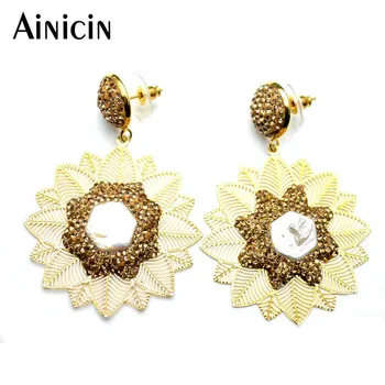 Natural Freshwater Pearls Sunflower Stud Earrings Champagne Rhinestone Crystal Paved fashion Women Party Gift Jewelry 
Natural Freshwater Pearls Sunflower Stud Earrings Champagne Rhinestone Crystal Paved fashion Women Party Gift Jewelry
