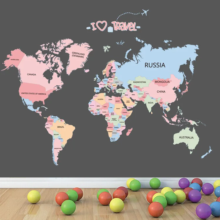 World travel world map Wall Stickers Vinyl DIY world map wall decals For Living room Office Study Sofa background wall Decor