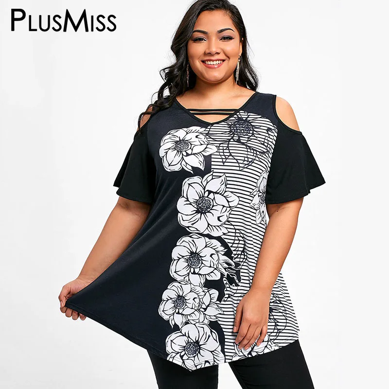 PlusMiss Plus Size 5XL Summer Floral Striped Print Tops Women Clothes Big Size Sexy Black Off Shoulder Loose Long Blouse 2018
PlusMiss Plus Size 5XL Summer Floral Striped Print Tops Women Clothes Big Size Sexy Black Off Shoulder Loose Long Blouse 2018