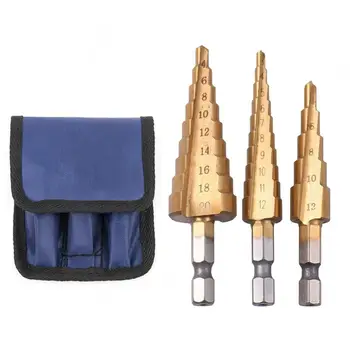 3Pcs Hss Step Cone Taper Drill Bit Set Metal Hole Cutter Metric 3-12 4-12 4-20mm 1/4" Titanium Coated Metal Hex Taper
3Pcs Hss Step Cone Taper Drill Bit Set Metal Hole Cutter Metric 3-12 4-12 4-20mm 1/4" Titanium Coated Metal Hex Taper