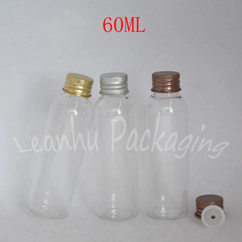 

60ML Empty Round Transparent Plastic Bottle Aluminum Cap , 60CC Empty Cosmetic Container , Lotion / Toner Packaging Bottle