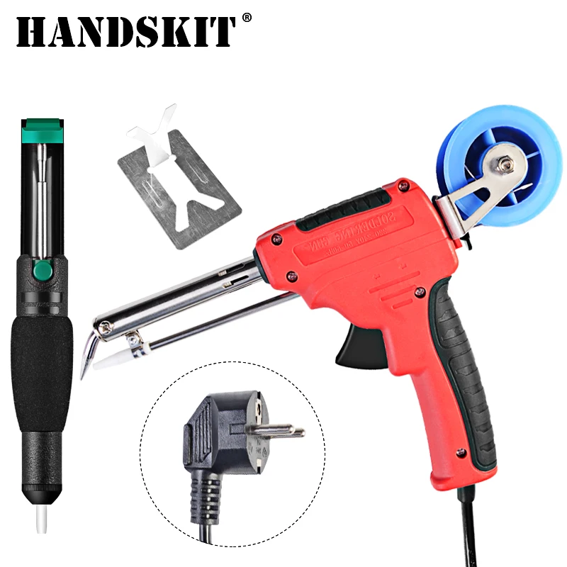 Handskit 220V 60W EU Soldering Iron Electric Automatic Send Tin Gun Rework Station Desoldering Pump Solder Wire Welding Tool
Handskit 220V 60W EU Soldering Iron Electric Automatic Send Tin Gun Rework Station Desoldering Pump Solder Wire Welding Tool