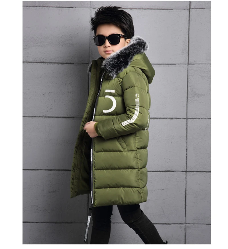2017 winter down jacket for boy fur big kids coat thick cotton hooded warm casual jacket Outerwear padded children clothing (9)