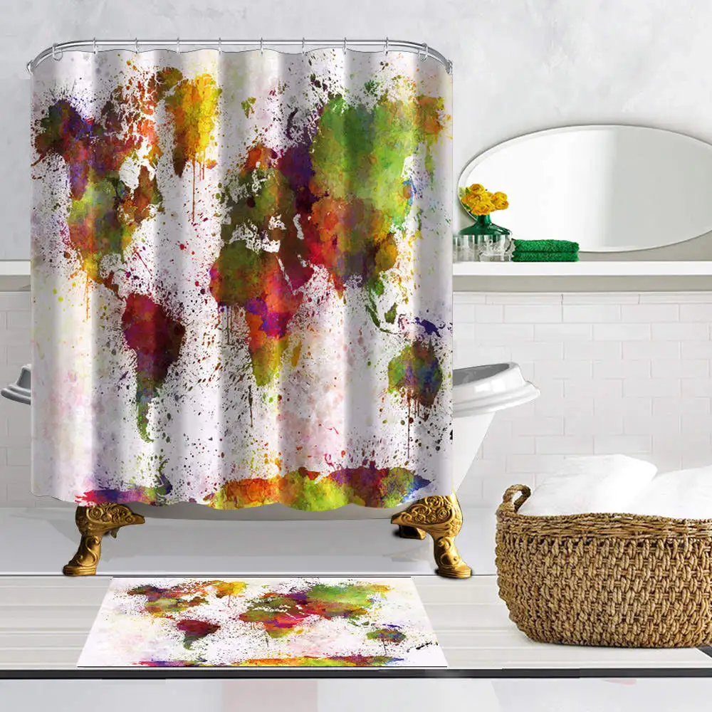 Watercolor World Map Shower Curtains Art Creative Design Waterproof Mildew Proof Polyester Fabric With 12 Hooks Bathroom Curtain
Watercolor World Map Shower Curtains Art Creative Design Waterproof Mildew Proof Polyester Fabric With 12 Hooks Bathroom Curtain