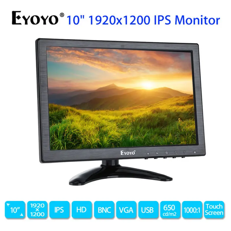 Eyoyo 10 дюймов Full HD 1080p 1920*1200 Разрешение ips монитор с BNC VGA AV видео 650cd/m2 для