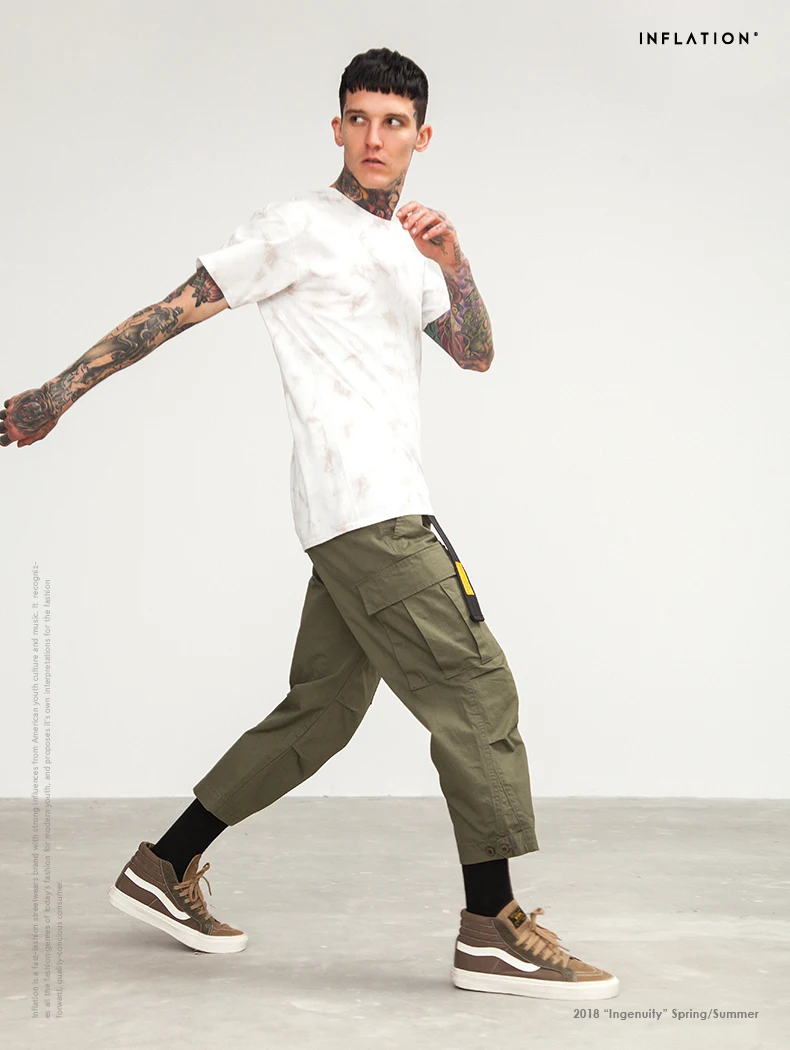 INFLATION Male Jogger Casual Plus Size Cotton Trousers Multi Pocket Military Style Army Green Orange Men's Cargo Pants 8403S 33