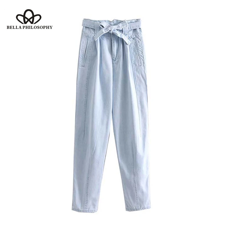Bella Philosophy vintage paperbag waist denim jeans bow tie sashes pockets ankle length pants retro female casual wear trousers
Bella Philosophy vintage paperbag waist denim jeans bow tie sashes pockets ankle length pants retro female casual wear trousers