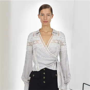 Designer Luxury Shirts for Women V Neck Long Sleeve Hollow Out Lace splice Striped Blouse Tops
Designer Luxury Shirts for Women V Neck Long Sleeve Hollow Out Lace splice Striped Blouse Tops