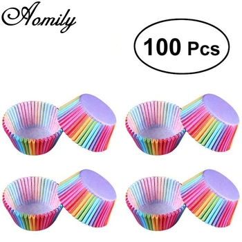 

Aomiy 100pcs/Set Rainbow Color Cupcake Liner Party Dessert Cake Paper Baking Cupcake Decorating Tray Mold Kitchen Bakeware Tools