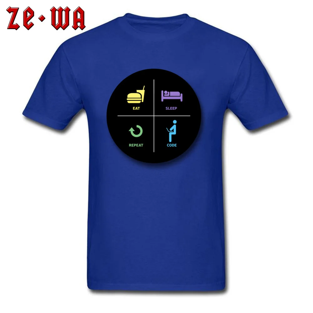 New Design eat sleep code repeat Custom T-Shirt O-Neck Pure Cotton Youth T Shirt Short Sleeve ostern Day Custom Tee Shirts eat sleep code repeat blue