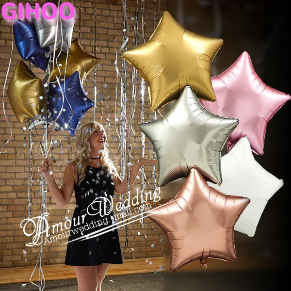 

10PCS 18inch Heat Round Star Metallic Balloon Air Wedding Decorations Happy Birthday Balloons Metal Colour Heart Helium Balloon