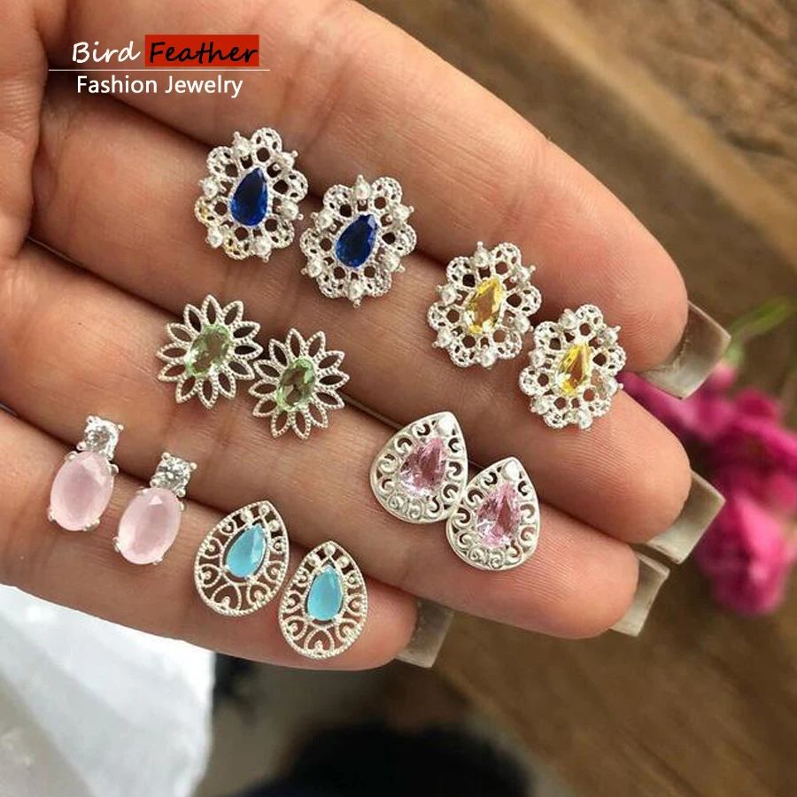Fashion Round Crystal Stud Earrings Set For Women Simple Bohemian multi Color Earring Statement Party Jewelry Gifts 6 Pairs
Fashion Round Crystal Stud Earrings Set For Women Simple Bohemian multi Color Earring Statement Party Jewelry Gifts 6 Pairs