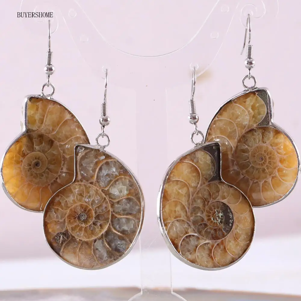 Natural Stone Ammonite Fossils Seashell Snail Silver Handmade Jewelry For Women Ocean Reliquiae Conch Animal Earrings 1Pair U047
Natural Stone Ammonite Fossils Seashell Snail Silver Handmade Jewelry For Women Ocean Reliquiae Conch Animal Earrings 1Pair U047