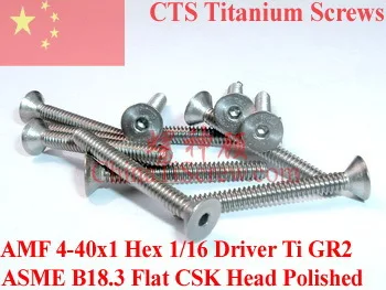 Titanium screws 4-40x1 Flat CSK Head Hex 1/16 Driver Ti GR2 Polished 50 pcs
Titanium screws 4-40x1 Flat CSK Head Hex 1/16 Driver Ti GR2 Polished 50 pcs