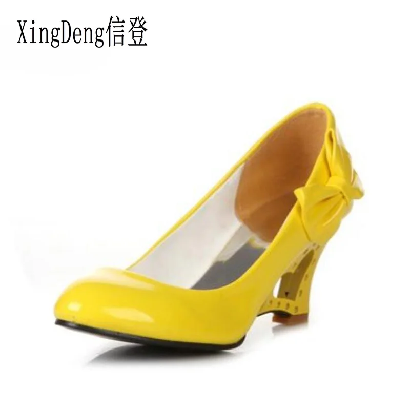 XingDeng Sweet High Heels Pump Ladies Bowknot Wedding Shoes Women Bridal Round Toe Wedges Pu Leather Shoes Plus Size 33-43
XingDeng Sweet High Heels Pump Ladies Bowknot Wedding Shoes Women Bridal Round Toe Wedges Pu Leather Shoes Plus Size 33-43