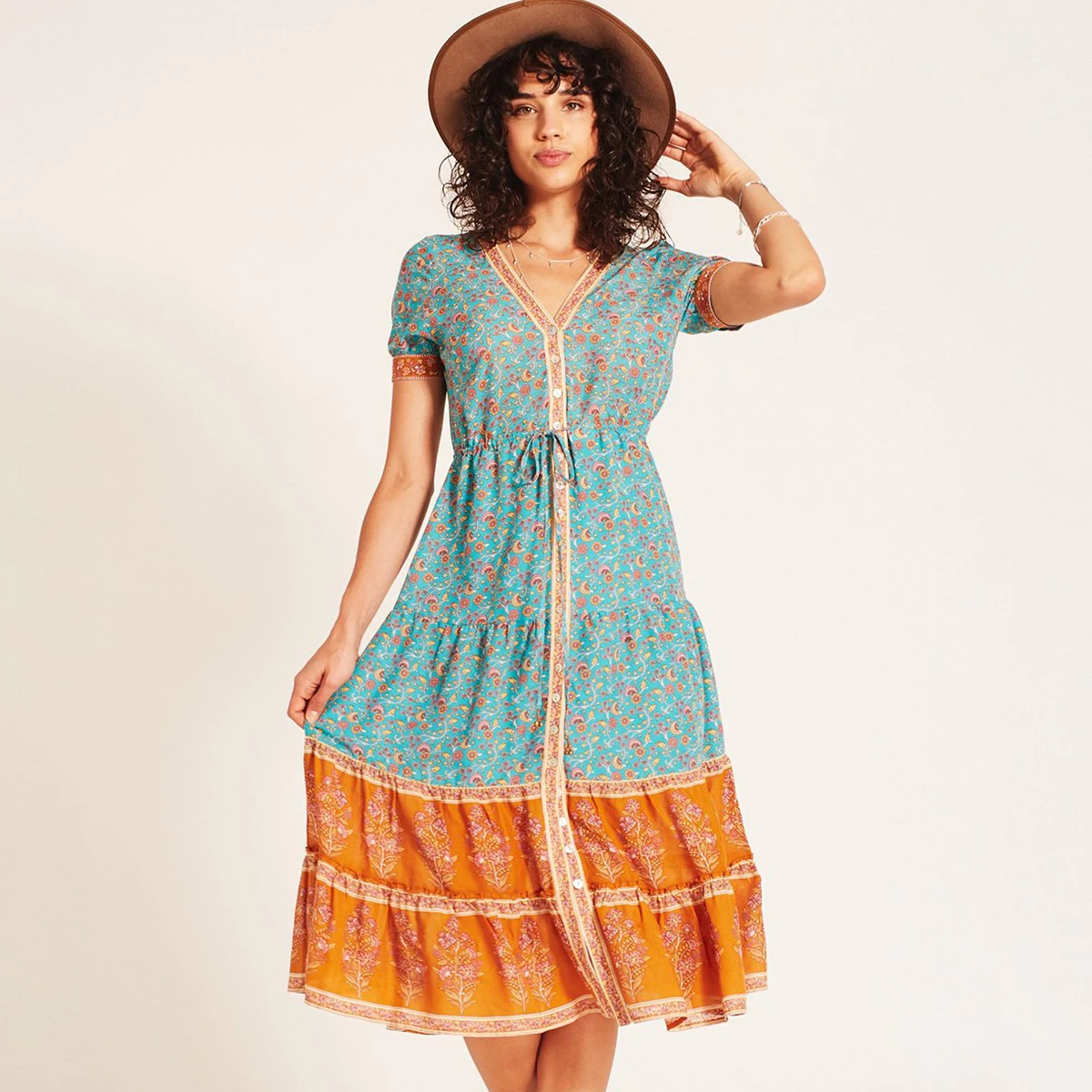 2018 Summer Ladies Long Dress Gypsy Wisteria Floral Print Boho Midi Dress Women V neck Single-Breasted Button Short Sleeve Dress
2018 Summer Ladies Long Dress Gypsy Wisteria Floral Print Boho Midi Dress Women V neck Single-Breasted Button Short Sleeve Dress