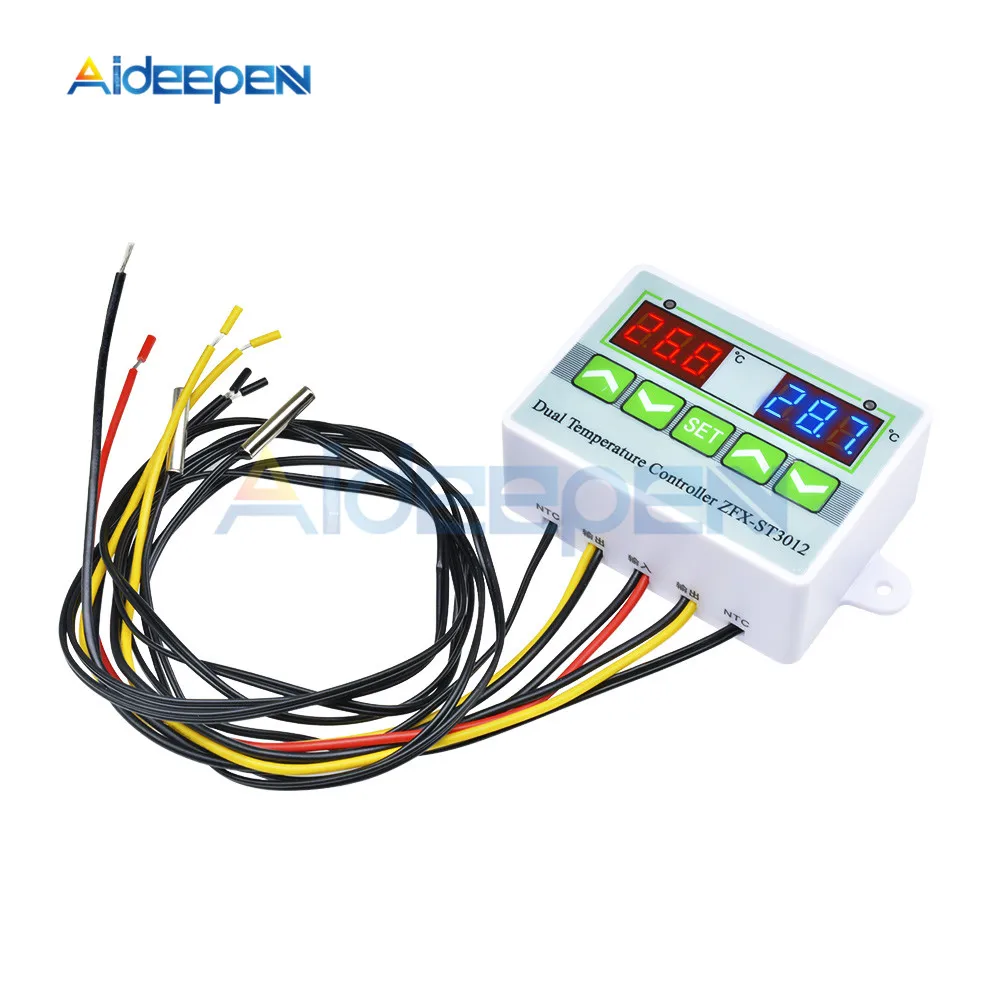 ST3012 Thermostat Dual LED Digital Display Temperature Controller DC 12V Thermometer with Dual NTC 10K Sensor Heating Cooling
ST3012 Thermostat Dual LED Digital Display Temperature Controller DC 12V Thermometer with Dual NTC 10K Sensor Heating Cooling
