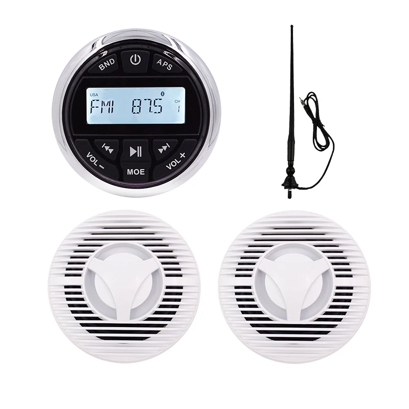 Marine Bluetooth Stereo Boat Audio Radio FM AM MP3 Player for Motorcycle Auto ATV UTV 6.5" Waterproof Speaker + FM Antenna
Marine Bluetooth Stereo Boat Audio Radio FM AM MP3 Player for Motorcycle Auto ATV UTV 6.5" Waterproof Speaker + FM Antenna