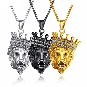 Hip-hop tide men's men's necklace Crown lion head titanium steel pendant necklace
Hip-hop tide men's men's necklace Crown lion head titanium steel pendant necklace