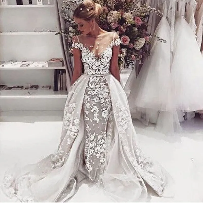 Vestido De Noiva 2019 Sexy See Through Lace Wedding Dress detachable train Vintage Appliques Short Sleeve A-Line Wedding Gowns
Vestido De Noiva 2019 Sexy See Through Lace Wedding Dress detachable train Vintage Appliques Short Sleeve A-Line Wedding Gowns