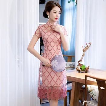 Knee Length Cheongsam Vintage Chinese Mandarin Collar Dress 2019 New Womens Summer lace Qipao Slim Party Dresses Vestido S-3XL
Knee Length Cheongsam Vintage Chinese Mandarin Collar Dress 2019 New Womens Summer lace Qipao Slim Party Dresses Vestido S-3XL