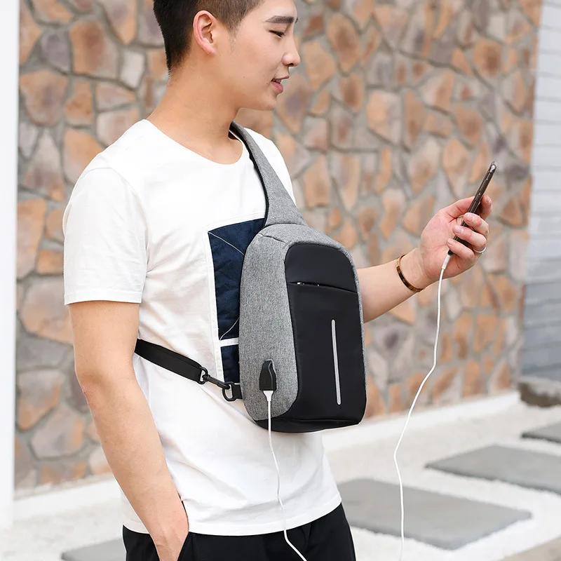 Men's Burglar USB Charging Shoulder Crossbody Bag Men&Female Stealth Zipper Business Chest Pack Repellent Anti-theft Package 25