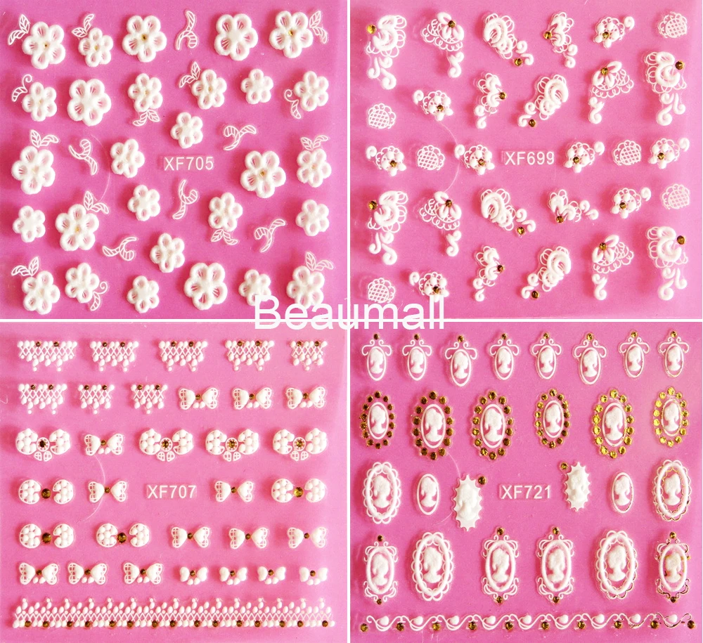 30 Designs Choices! Nails Art Manicure Back Glue 3D White/Gold Decals Decorations Nail Stickers For Nails Tips Beauty
30 Designs Choices! Nails Art Manicure Back Glue 3D White/Gold Decals Decorations Nail Stickers For Nails Tips Beauty