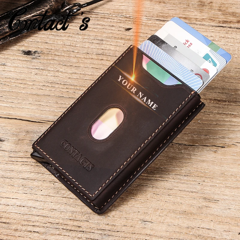 Contact's Credit Card Holder Men Metal Vintage Aluminium Blocking Holder Box Crazy Horse Cow Leather Card Wallets Brand Designer
Contact's Credit Card Holder Men Metal Vintage Aluminium Blocking Holder Box Crazy Horse Cow Leather Card Wallets Brand Designer