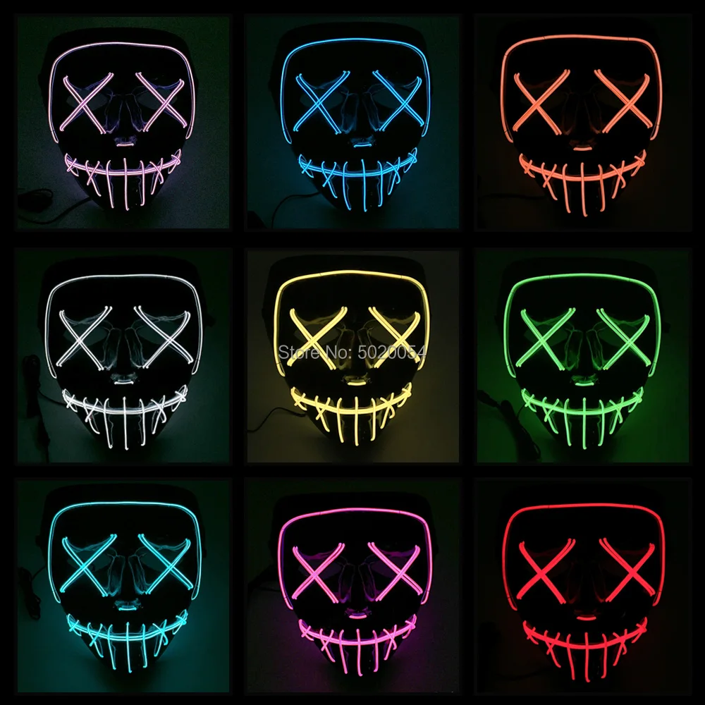 10 Colors Select DC-3V EL driver Led Glowing Scary Face Mask The Purge Cosplay Light Up Flashing Mask For Halloween
10 Colors Select DC-3V EL driver Led Glowing Scary Face Mask The Purge Cosplay Light Up Flashing Mask For Halloween
