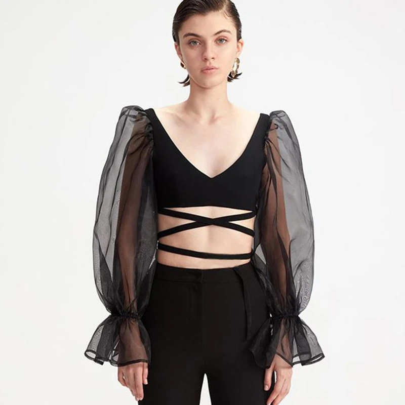 New Fashion Women V Neck Long Puff Sleeve Crop Top Solid Color Slim T Shirt Ladies Sexy Club Party Wear Summer
New Fashion Women V Neck Long Puff Sleeve Crop Top Solid Color Slim T Shirt Ladies Sexy Club Party Wear Summer